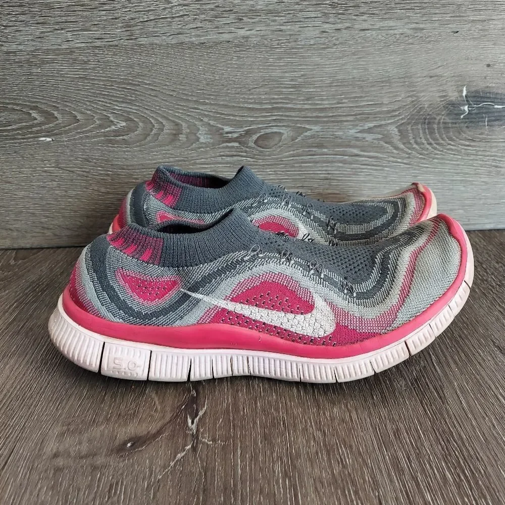 Nike Free Flyknit 5 Running Shoes, Grey Pink Foil 9.5